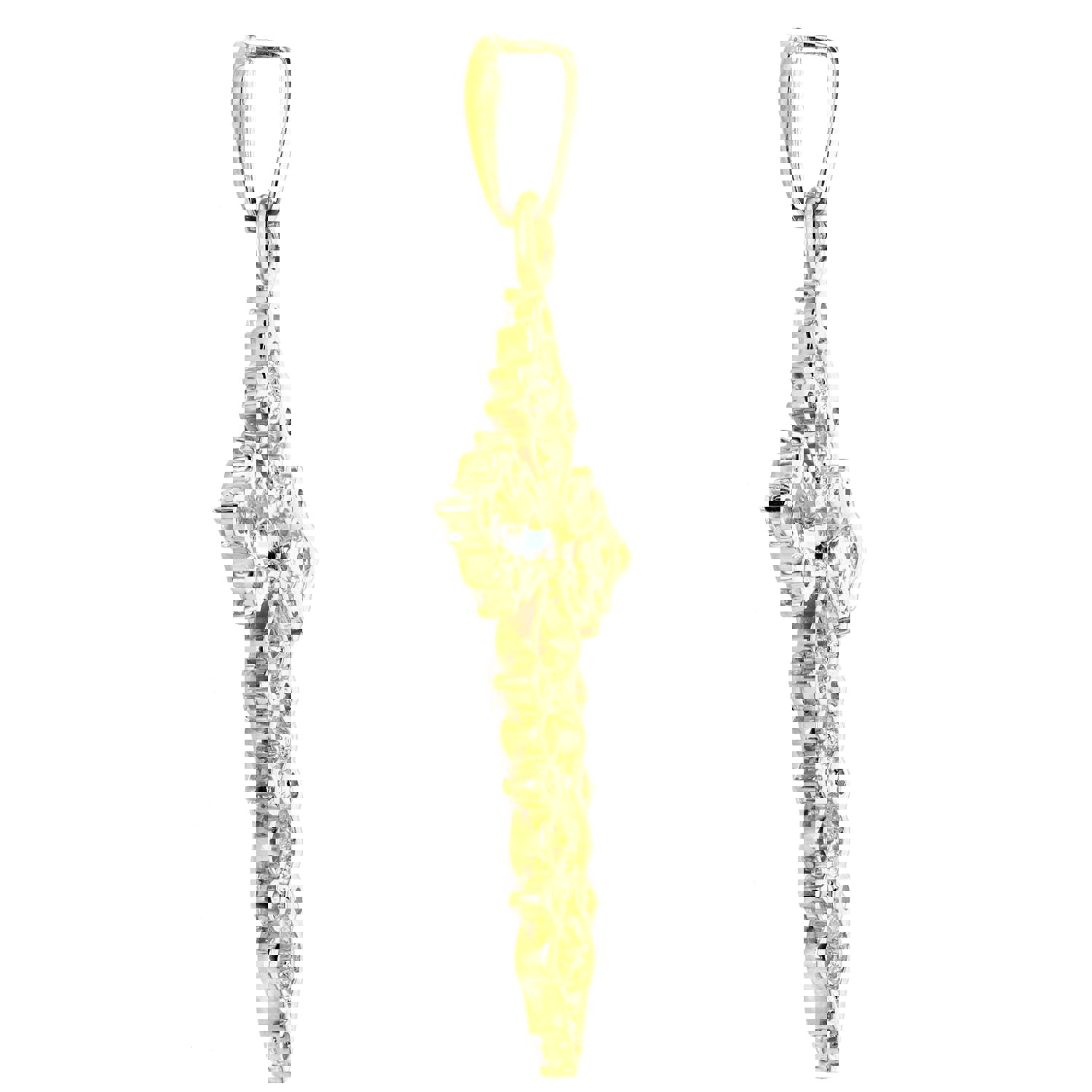 14K Two-Tone Gold Pave Round Cut Crucifix Cross Pendant