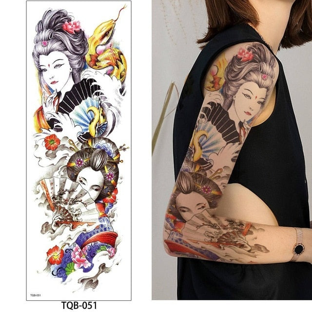 1 Pc Large Arm Temporary Tattoo Sticker - Colorful Fake Tattoo Sleeve for Men and Women