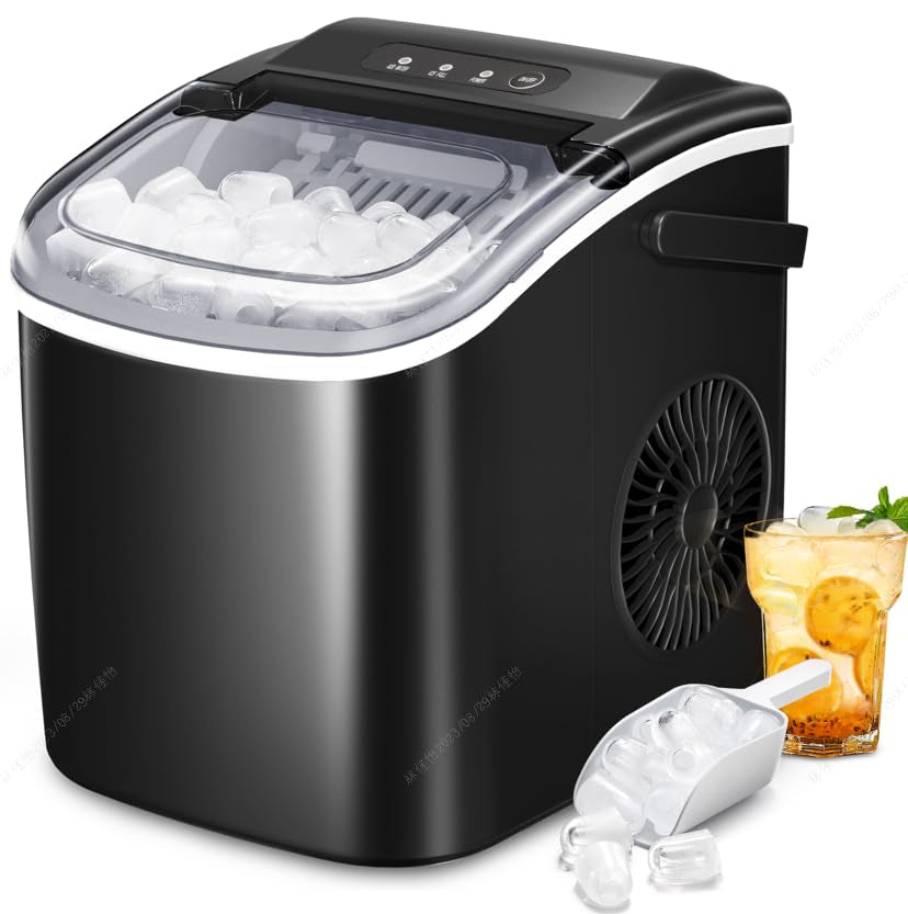 AGLUCKY Portable Ice Maker Machine, 26Lbs/24H, 9 Bullet Ice in 6 Mins, Self-Cleaning with Ice Scoop & Basket (Black)