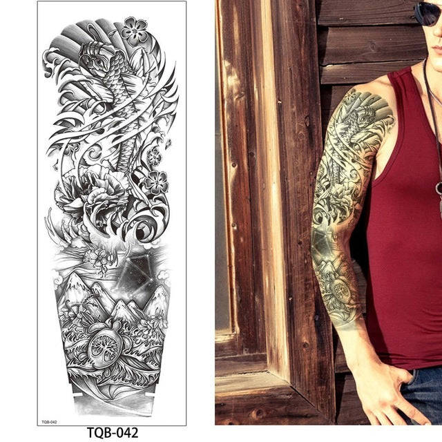1 Pc Large Arm Temporary Tattoo Sticker - Colorful Fake Tattoo Sleeve for Men and Women