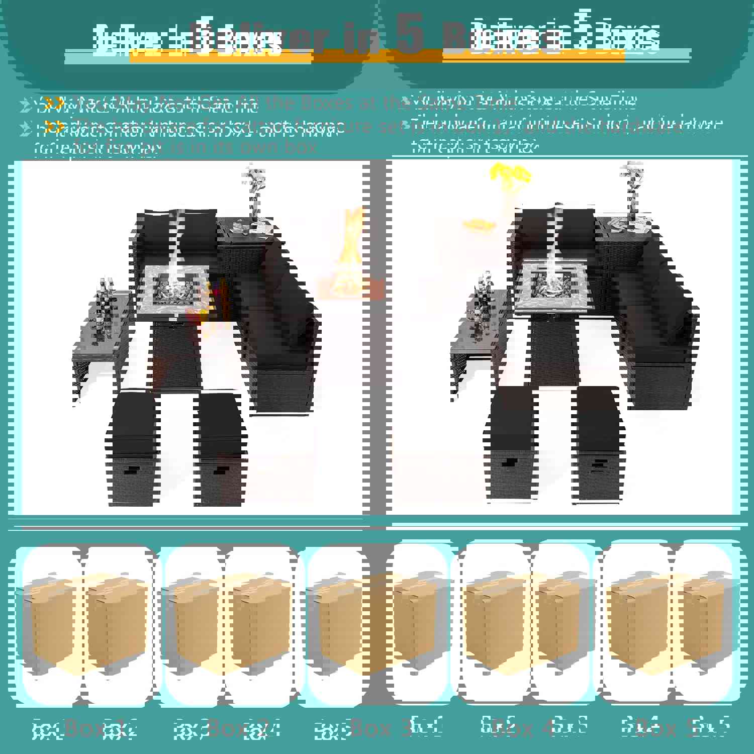 Tangkula 9-Piece Outdoor Patio Furniture Set with 35-Inch Propane Fire Pit Table