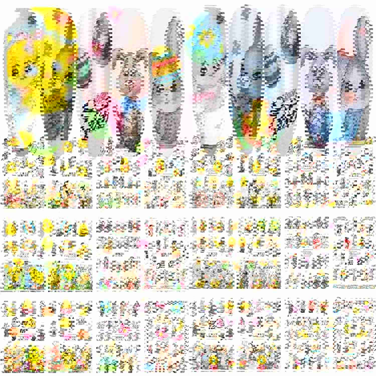 12 Sheet Easter Nail Art Stickers - Bunny Eggs Nail Decals for Women and Girls