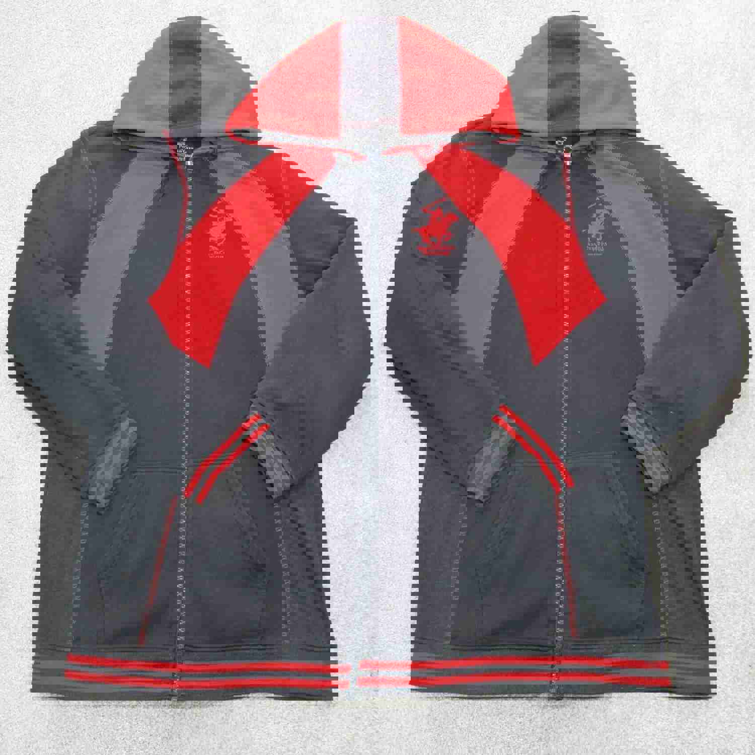 Polo Club Men's Full Zip Up Hoodie Sweatshirt - Red Black, Size X Large