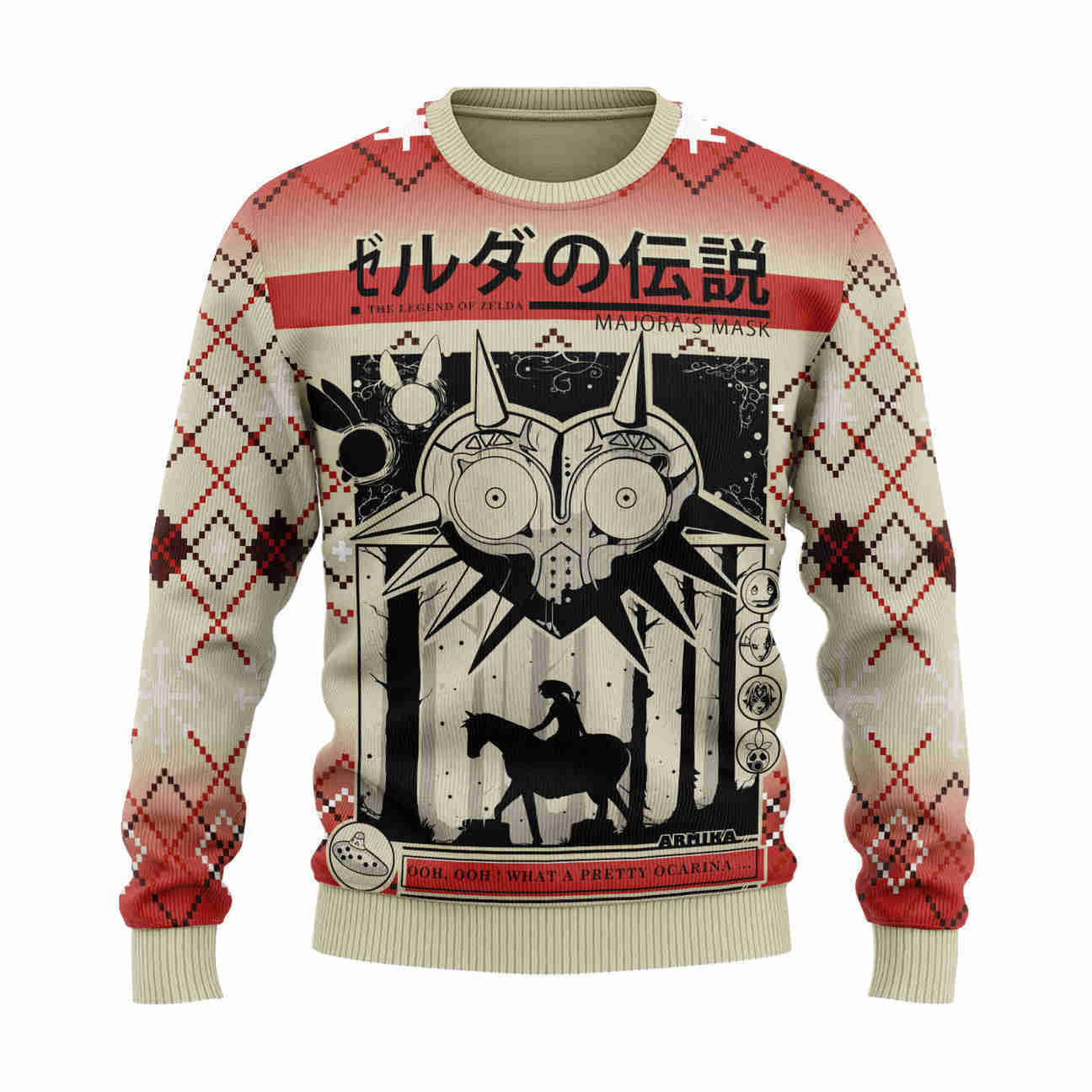 The Legend Of Zelda Sweatshirt - Majora's Mask Link On Horse Design (Red & White, Unisex)