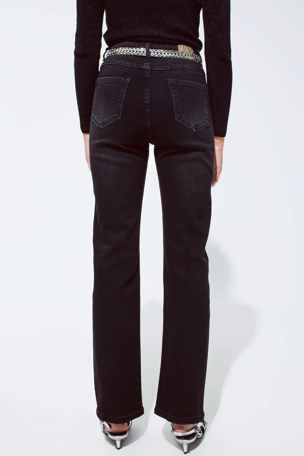 Magdalena Black Jeans - High Waisted with Silver Strass Details (S-M-L)