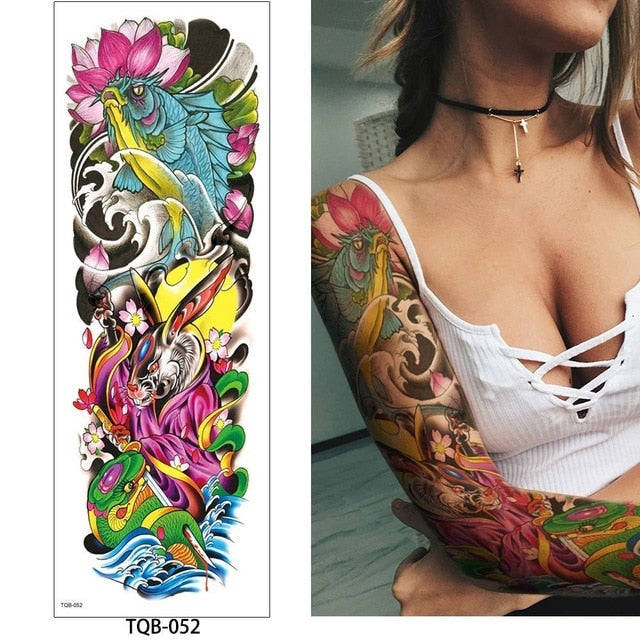 1 Pc Large Arm Temporary Tattoo Sticker - Colorful Fake Tattoo Sleeve for Men and Women