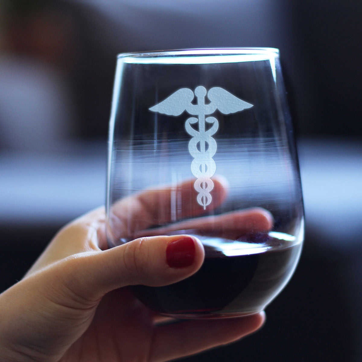 Caduceus Stemless Wine Glass for Essential Healthcare Workers - Large 17 oz.