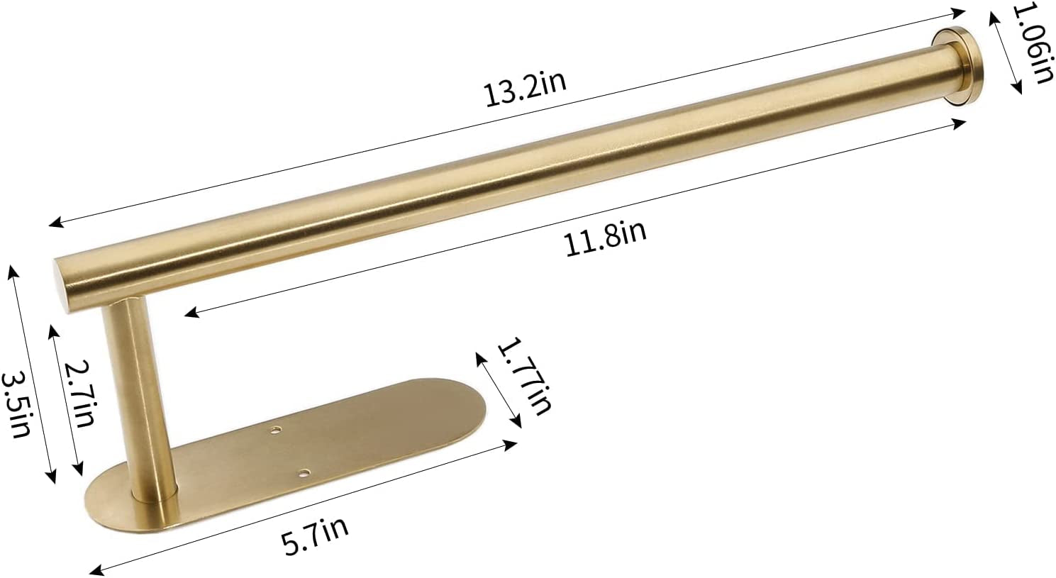 Stainless Steel Paper Towel Holder - Self-Adhesive Under Cabinet Mount (Gold)