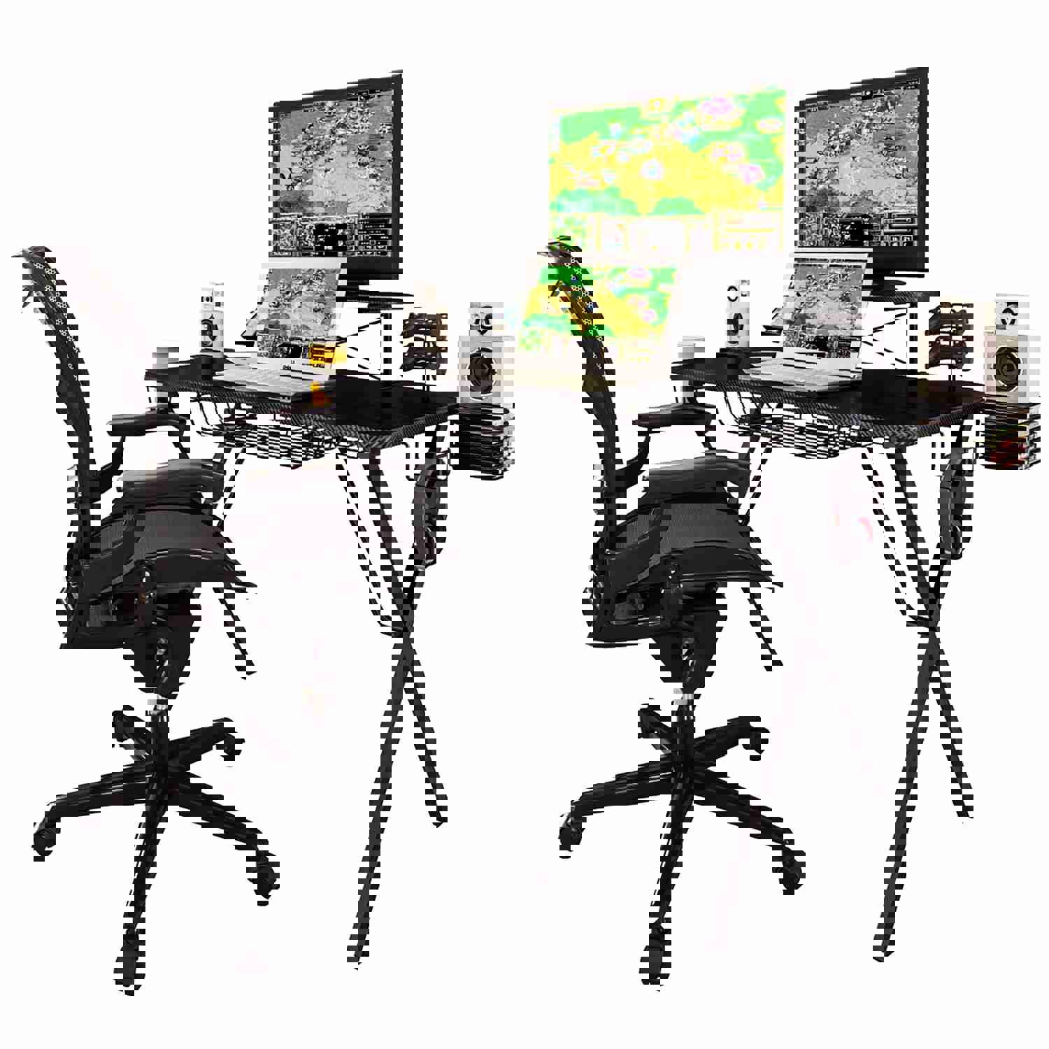 Atlantic Desk Pro Curved-Front Gaming Desk with Enhanced Storage, 41x23.5, Black