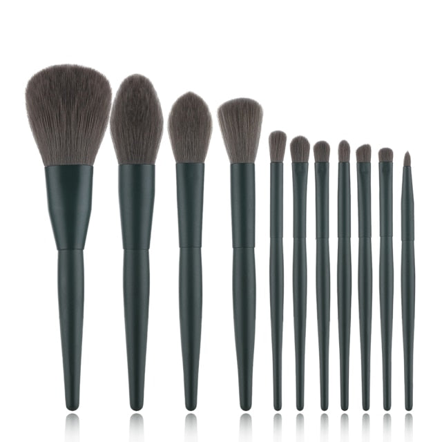 11Pcs Green Makeup Brushes Set - High Quality Cosmetic Beauty Tool