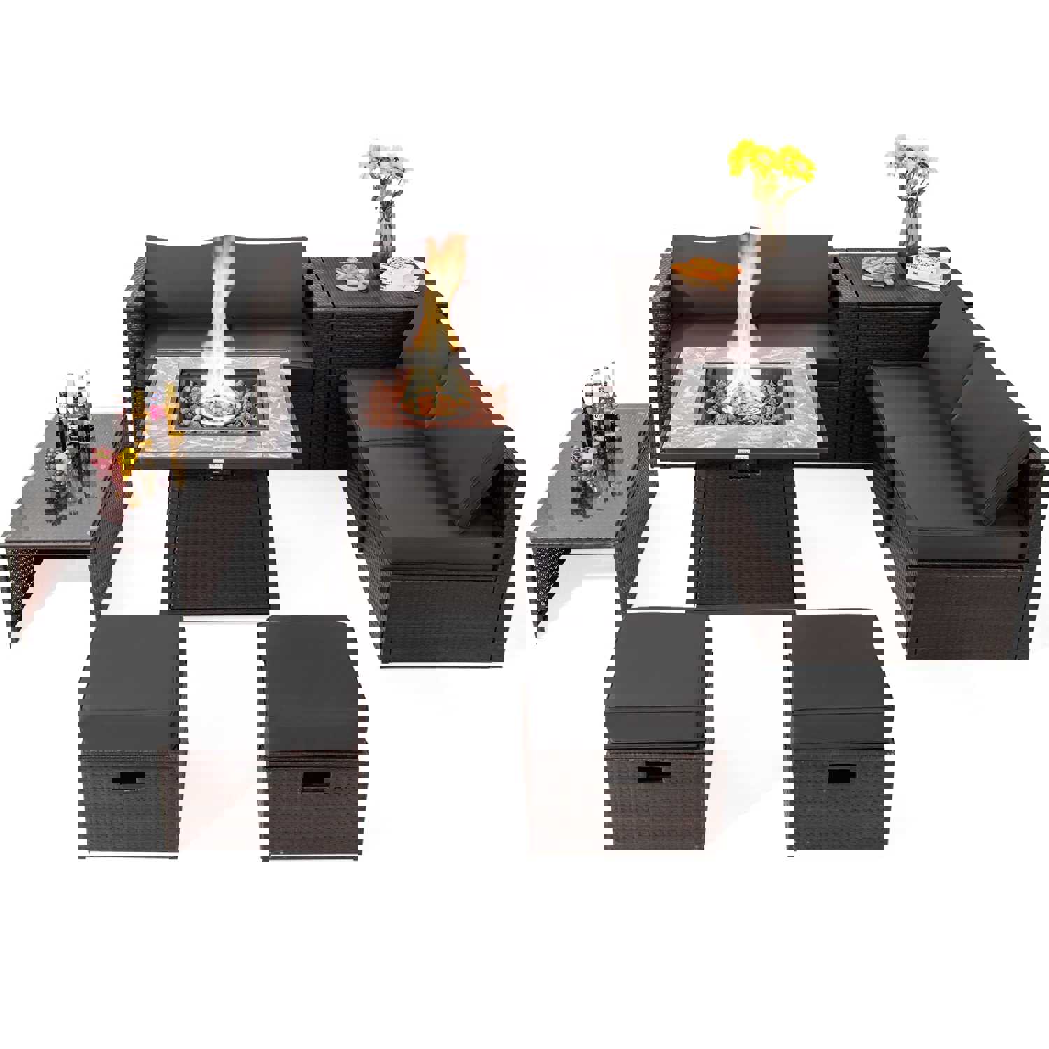 Tangkula 9-Piece Outdoor Patio Furniture Set with 35-Inch Propane Fire Pit Table