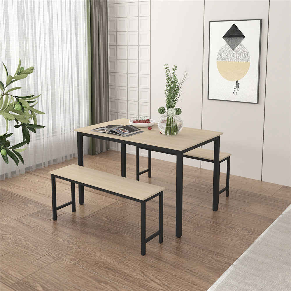 3-Piece Farmhouse Dining Room Set for 4 with Metal Frame and MDF Board