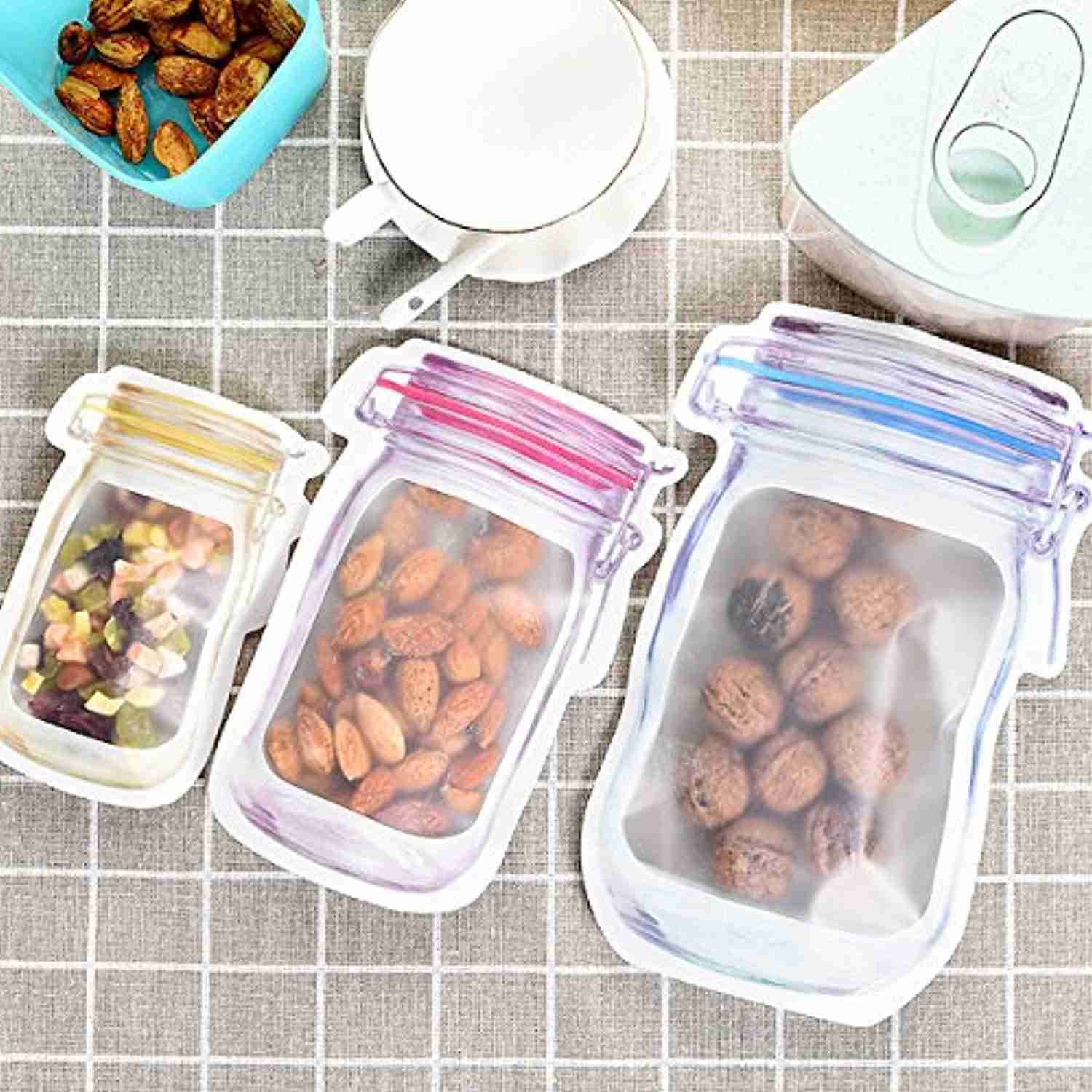 Total 18 Pieces Mason Jar Pattern Zipper Airtight Seal Bags Set - Reusable Food Storage Bags for Travel, Picnic, Camping