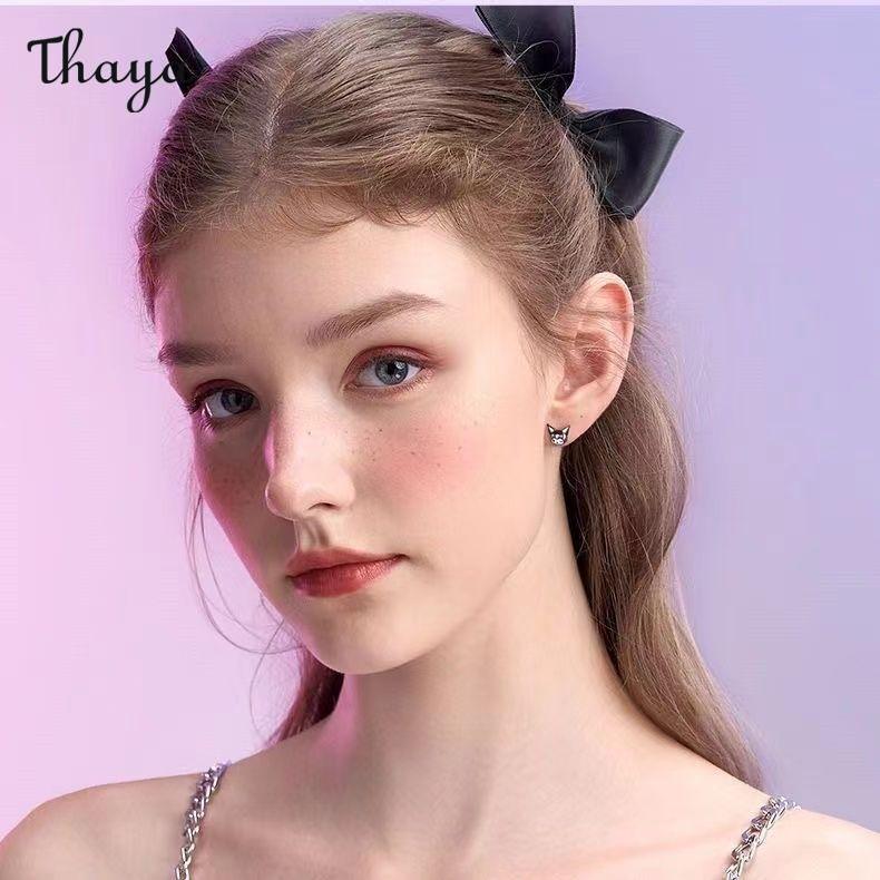 Thaya Cartoon Bow Cherry Black Earrings