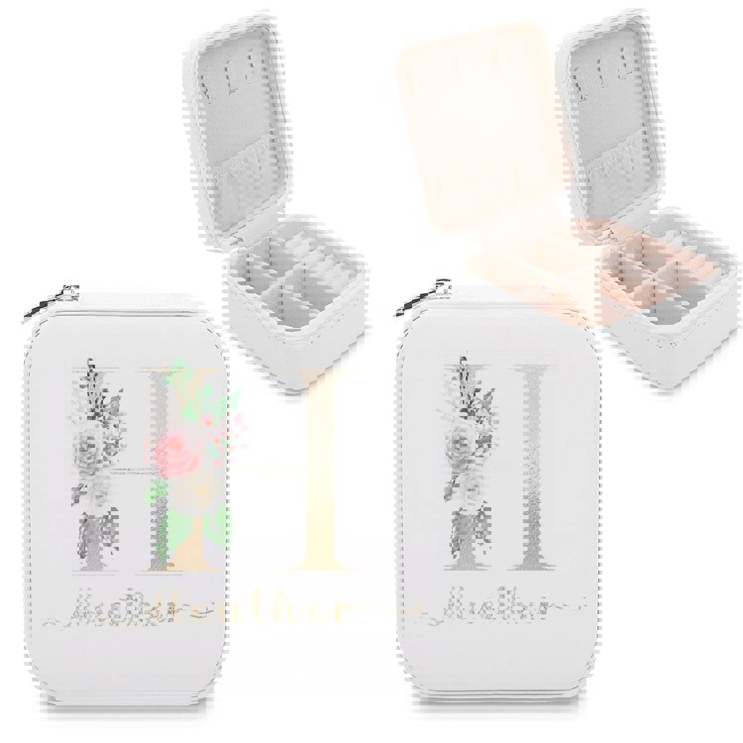 Custom Name & Initials Travel Makeup Box Jewelry Storage Organizer for Women