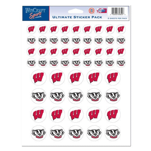 Wisconsin Badgers Vinyl Sticker Sheet - 56 Decals (8.5x11 Inches)