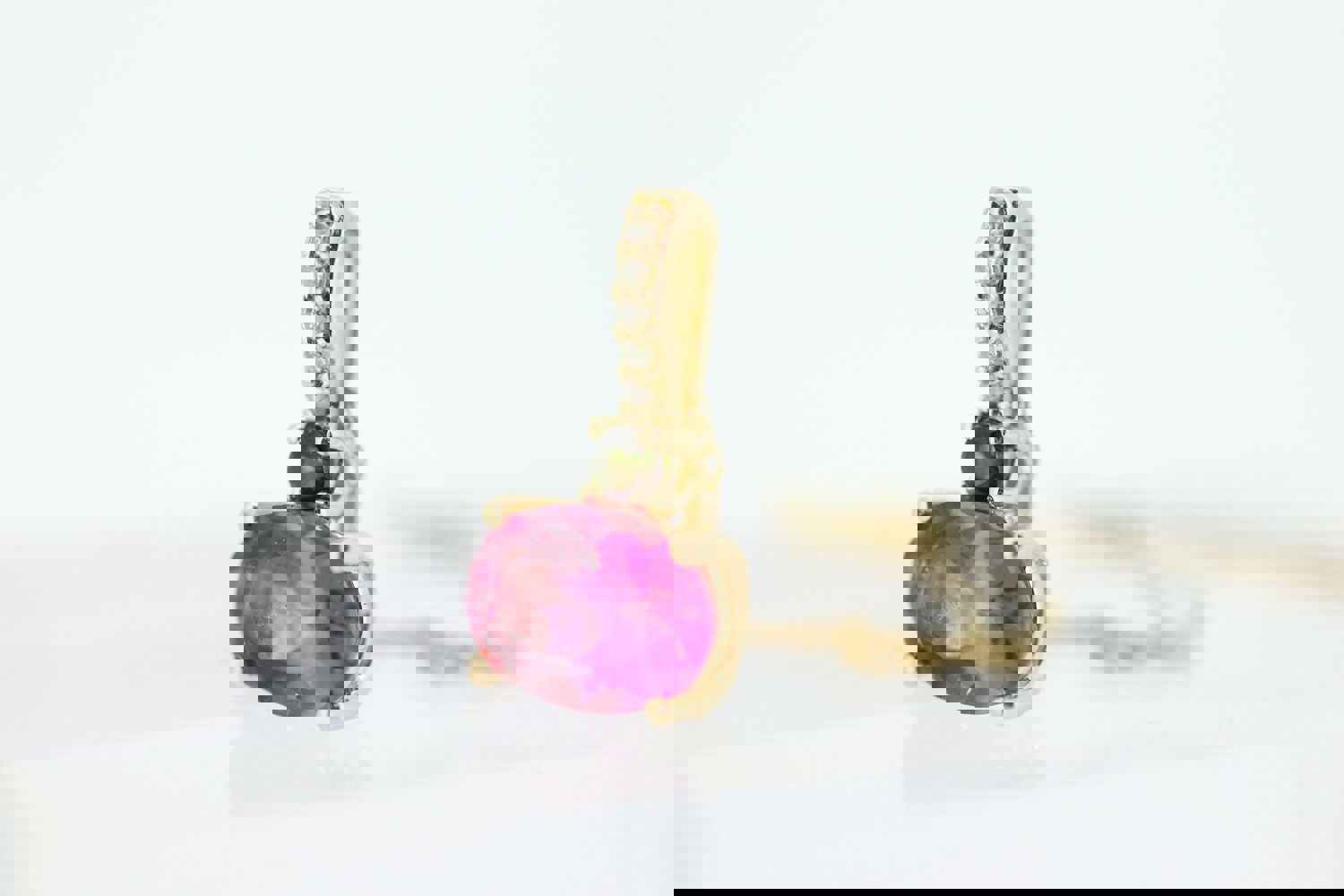 14k Pink and Green Tourmaline Solitaire Pendant Necklace