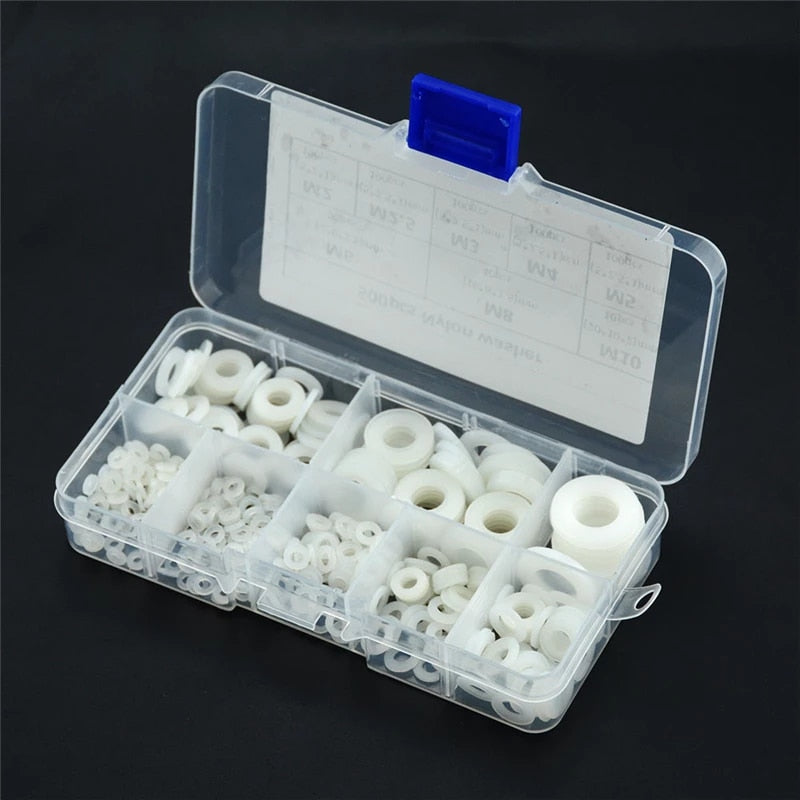 500pcs White Nylon Flat Washer Gasket Set Assortment Kit for M2-M10 Fasteners