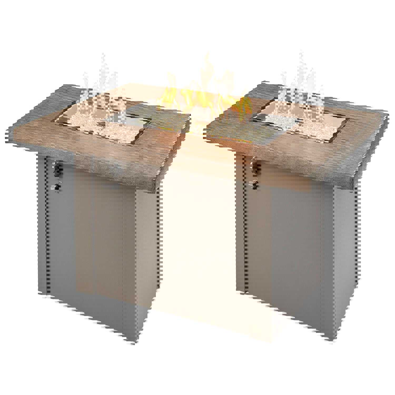 Outdoor Greatroom - Driftwood Havenwood Rectangular Gas Fire Pit Table with White Base