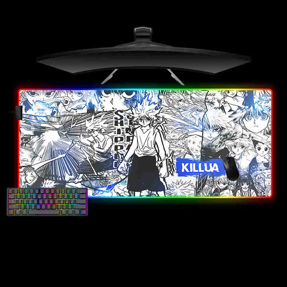 Killua Drawing Design RGB Gaming Mouse Pad with LED Strip, M-XXL Size