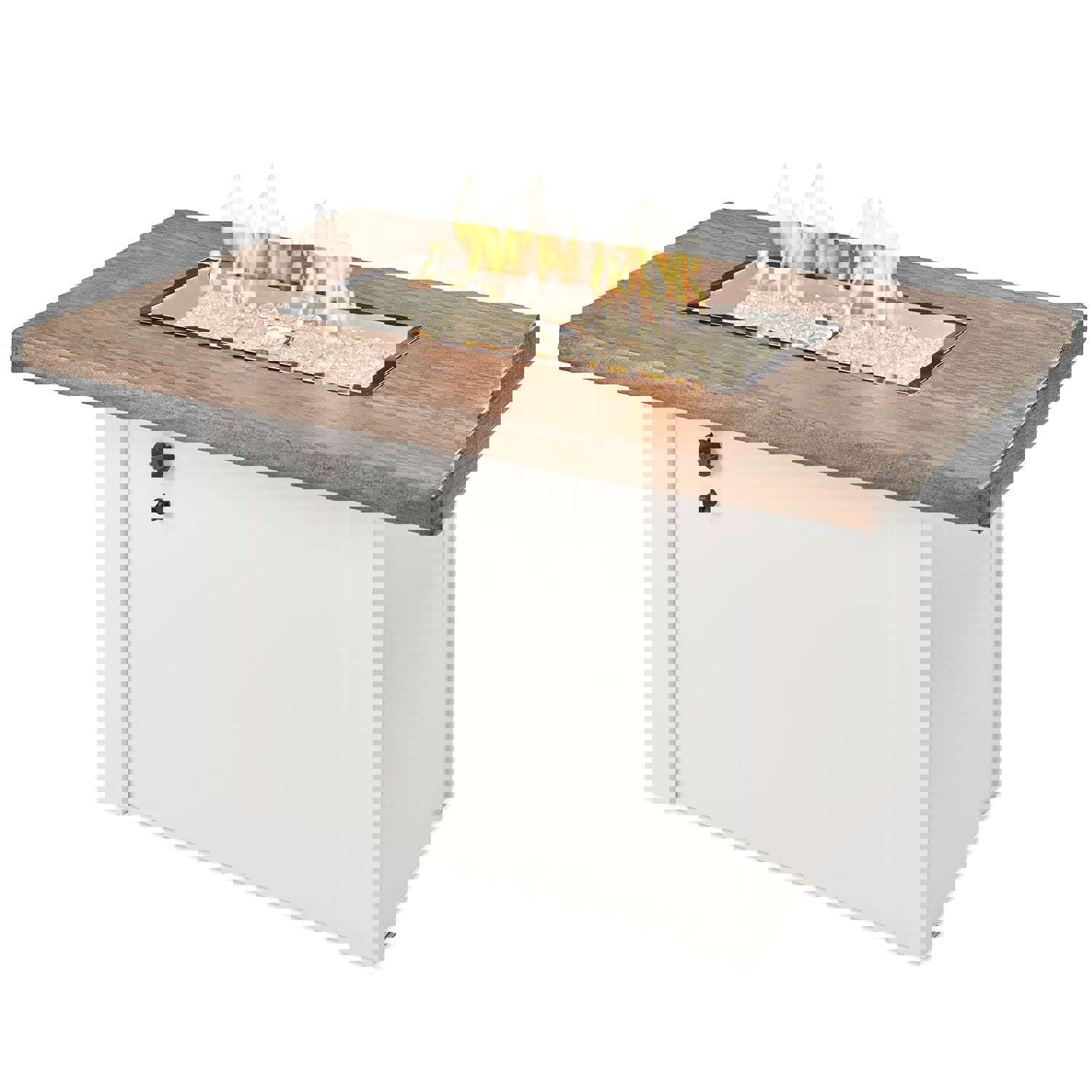 Outdoor Greatroom - Driftwood Havenwood Rectangular Gas Fire Pit Table with White Base