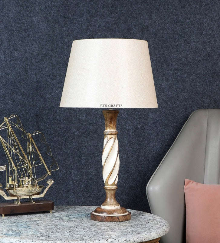 BTR CRAFTS Twister Wooden Table Lamp (Bulb not Included)