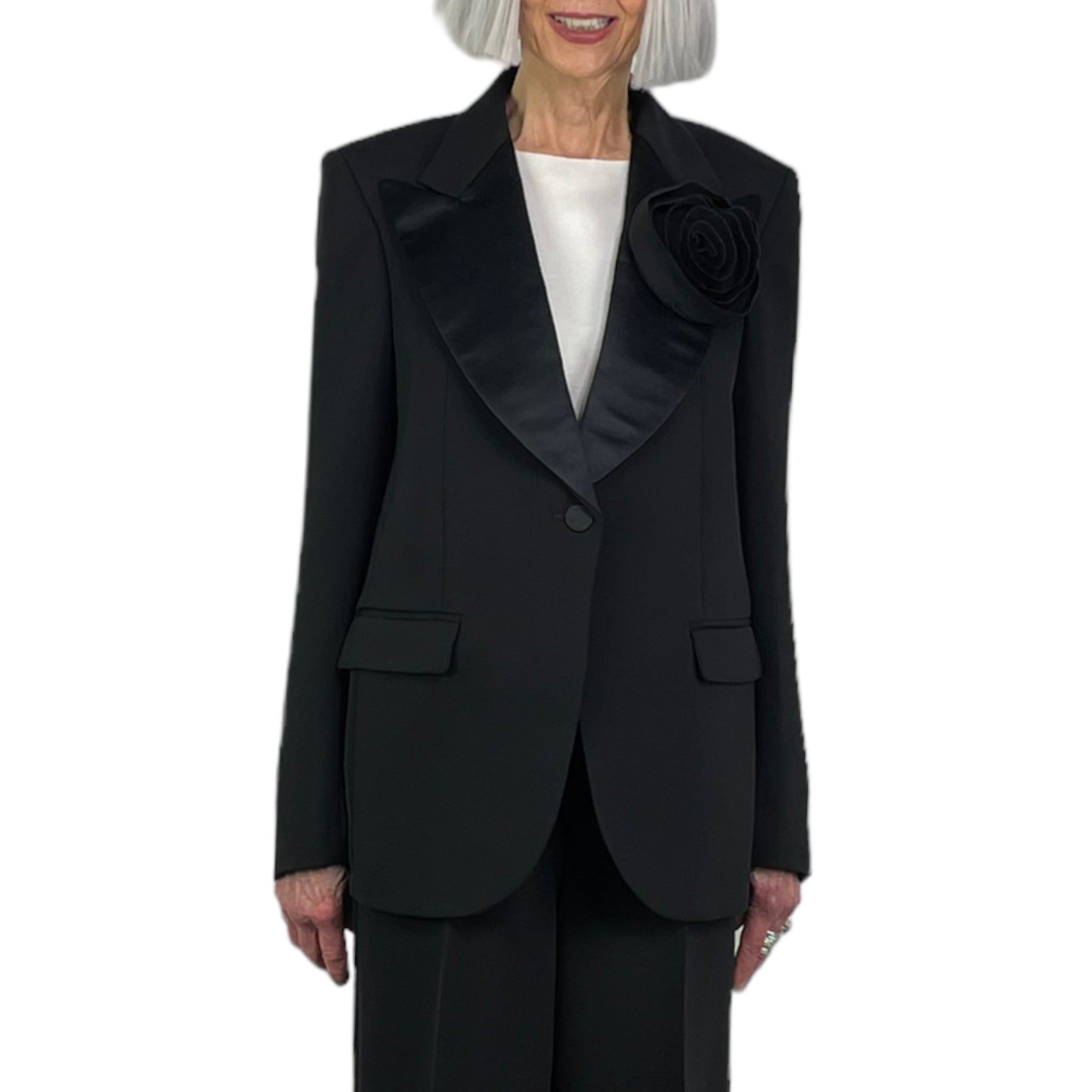 SATIN CREPE JACKET WITH ROSE