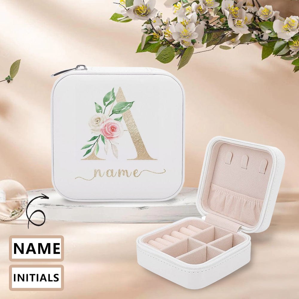 Custom Name & Initials Travel Makeup Box Jewelry Storage Organizer for Women