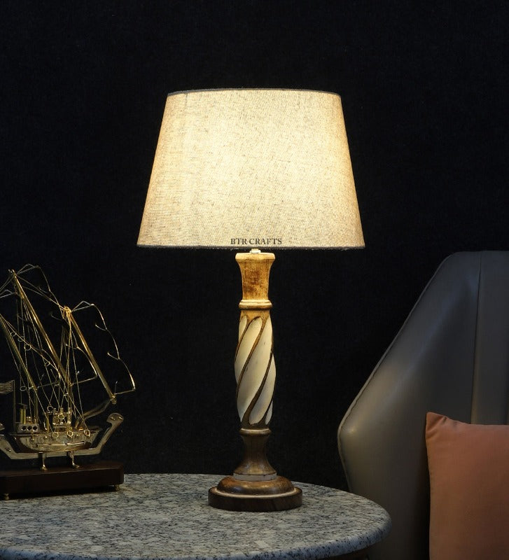 BTR CRAFTS Twister Wooden Table Lamp (Bulb not Included)