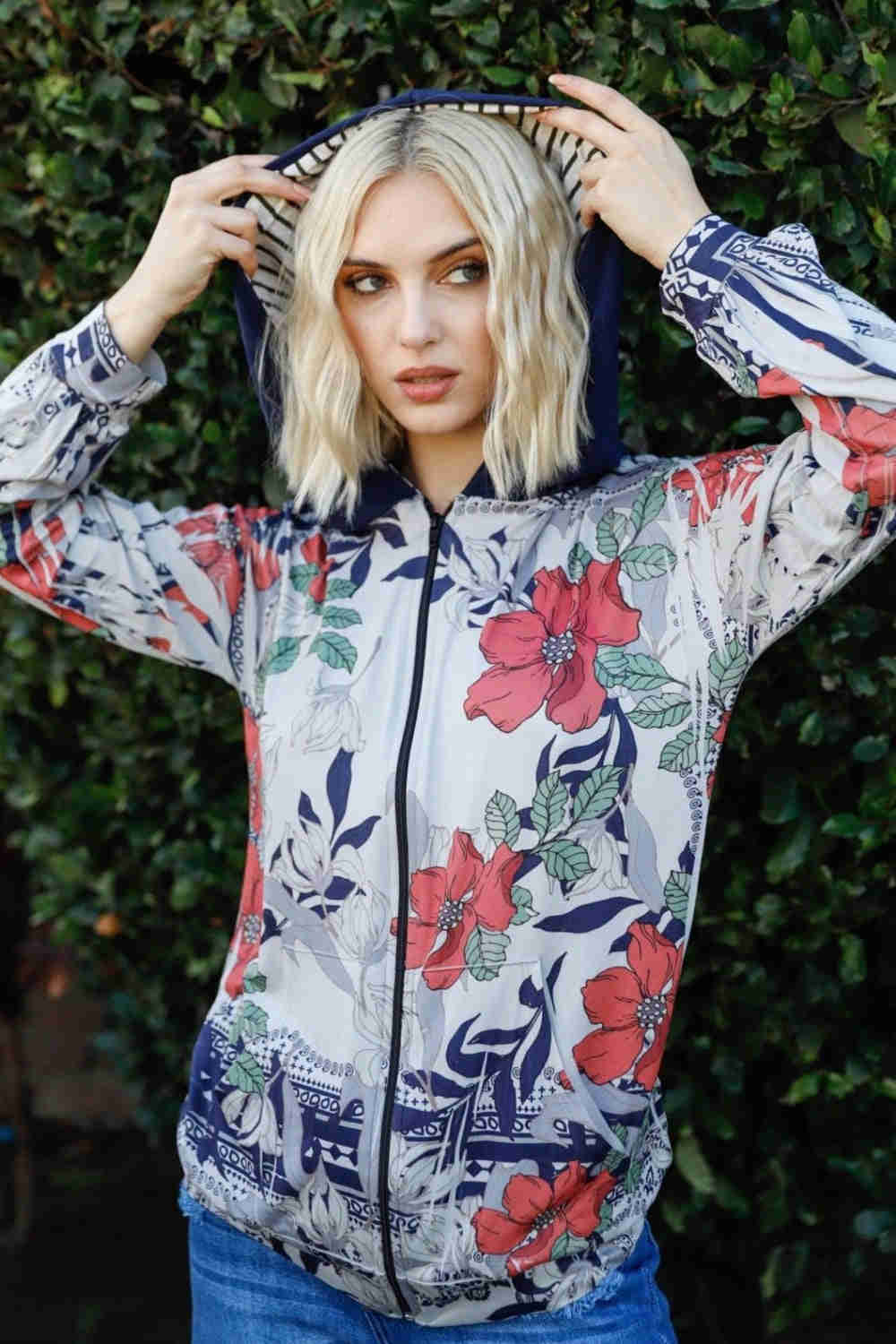 Colorful Floral Zip Up Hoodie