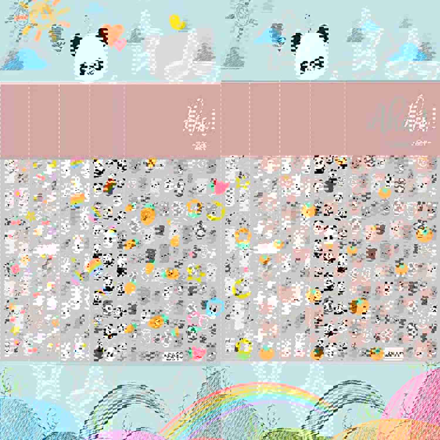 ACDE 5 Sheets Cute Cartoon Nail Art Stickers for Women, Girls, and Kids