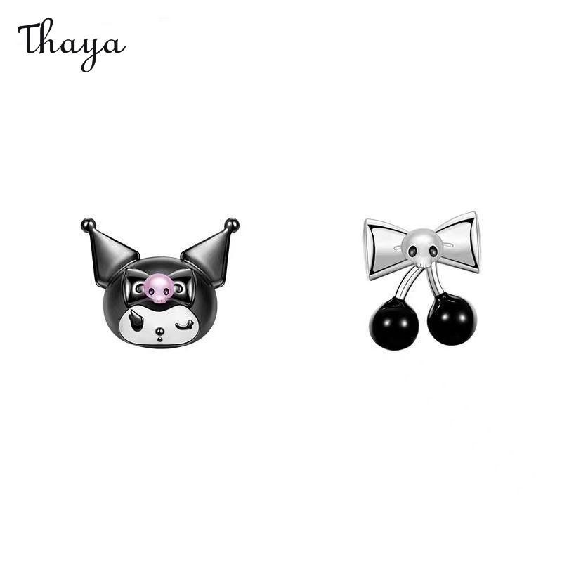 Thaya Cartoon Bow Cherry Black Earrings