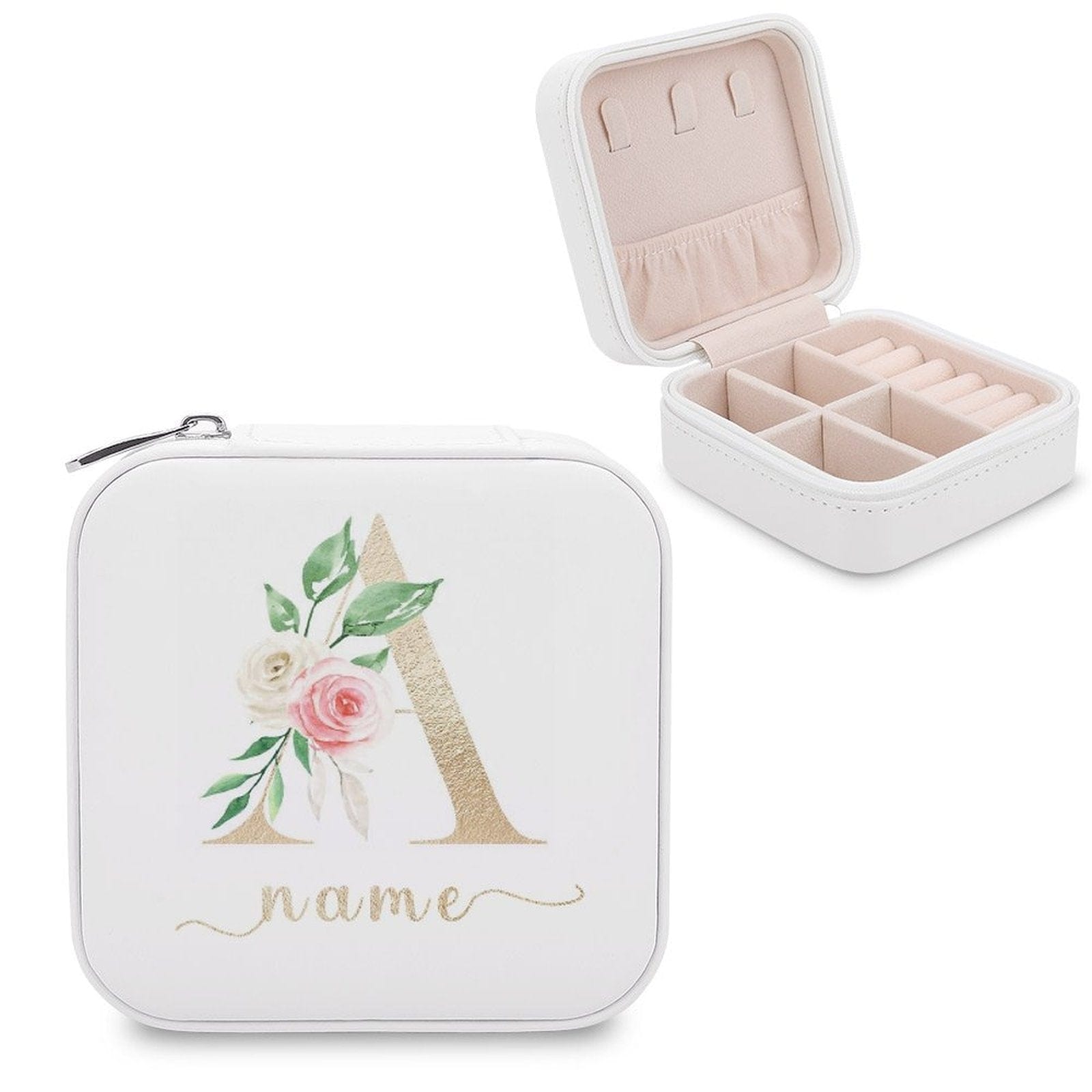 Custom Name & Initials Travel Makeup Box Jewelry Storage Organizer for Women