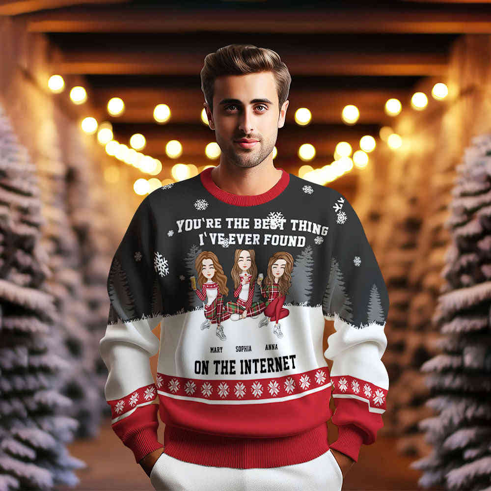 Personalized Ugly Sweater Christmas Gifts For Friends - Custom Hairstyle Clothes Name Besties