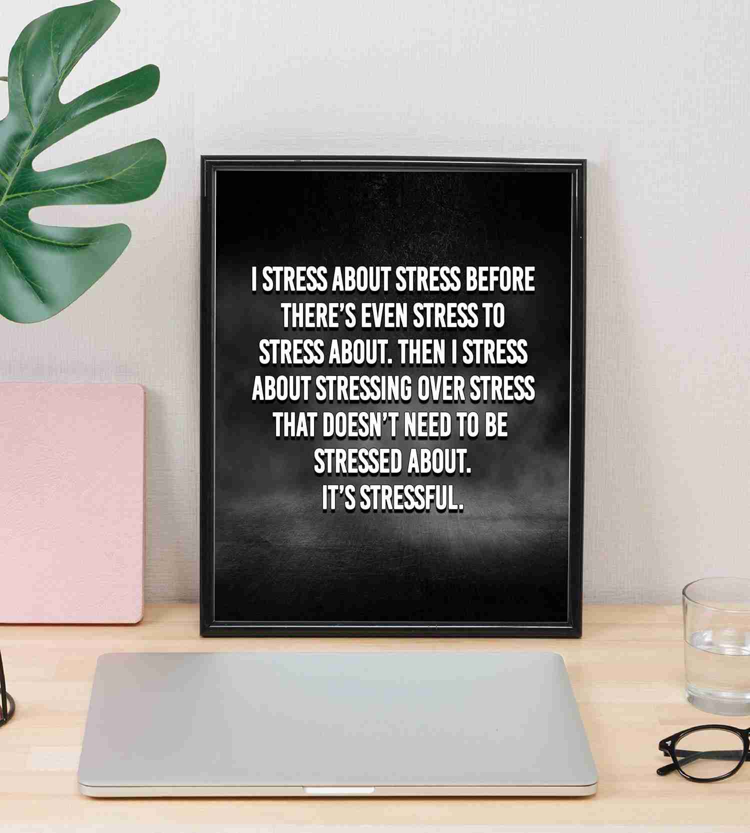 I Stress About Stress-Its Stressful - Funny Typographic Wall Art Print - 8 x 10 - Ready To Frame