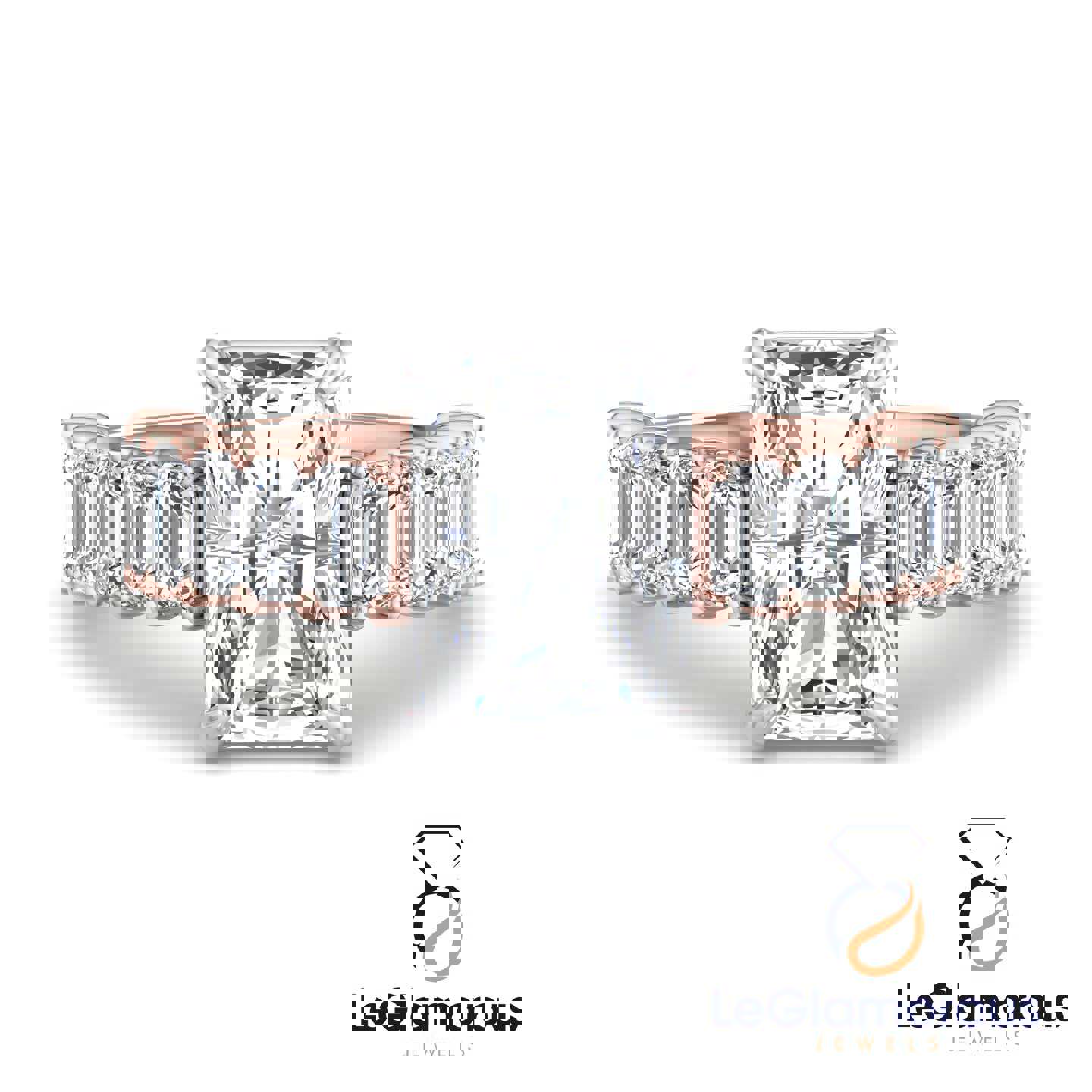 Radiant Cut Lab Grown Diamond Pave Engagement Ring - IGI Certified