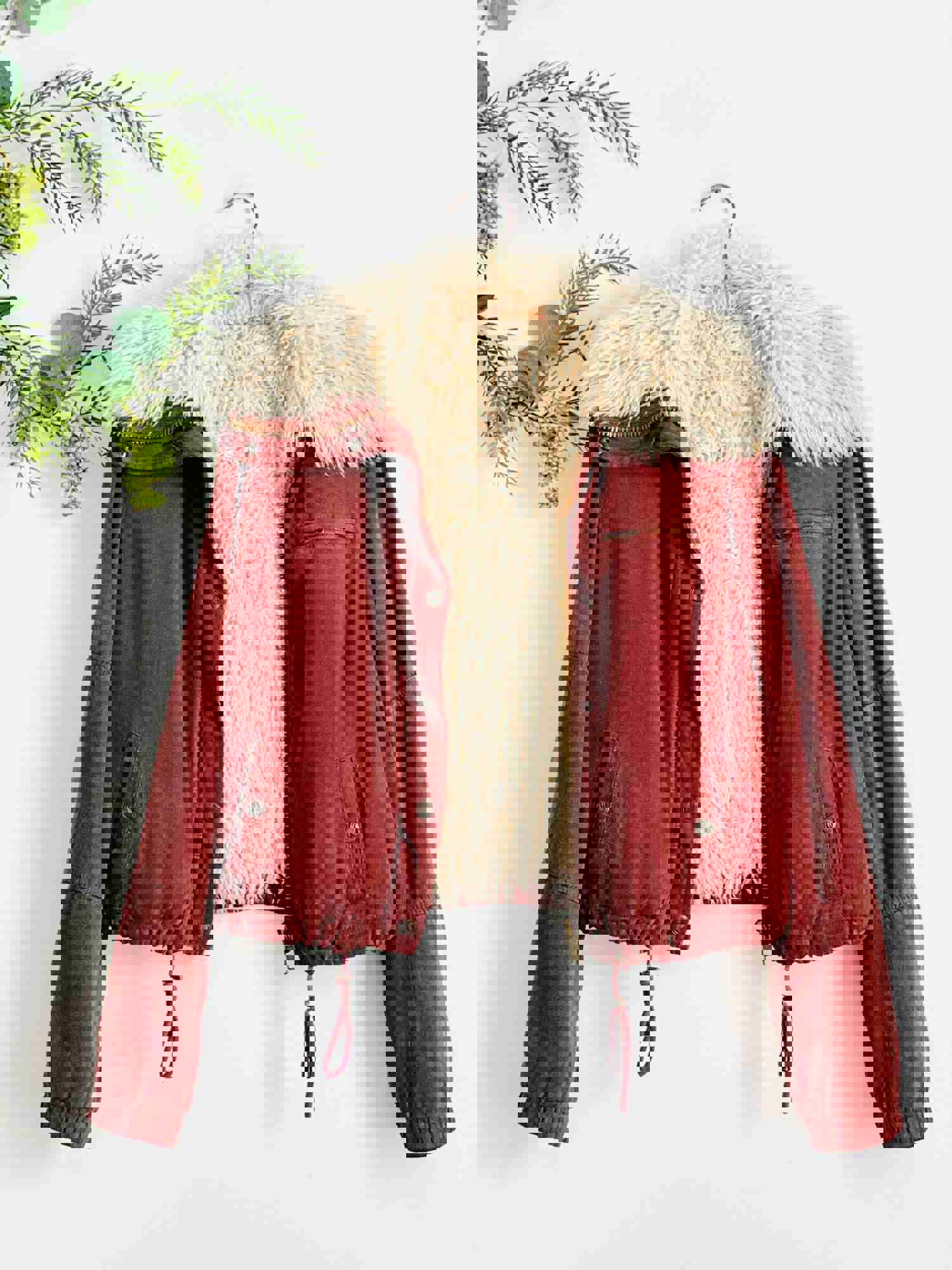 Vintage Burgundy Winter Jacket with Faux Fur