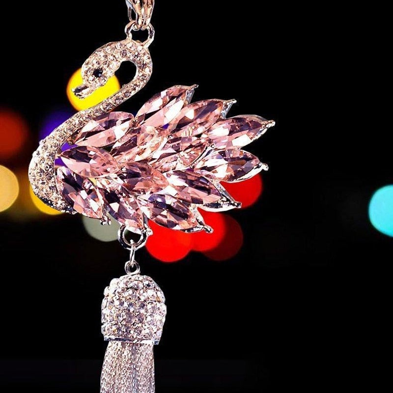 Luxury Rhinestone Swan Rear View Mirror Hanging Pendant for Women