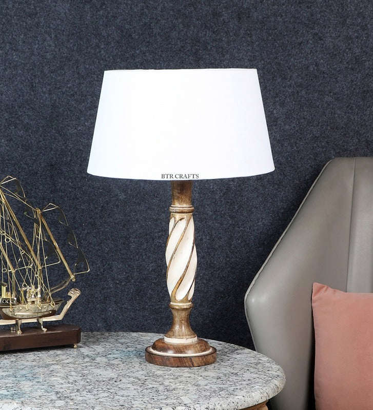 BTR CRAFTS Twister Wooden Table Lamp (Bulb not Included)