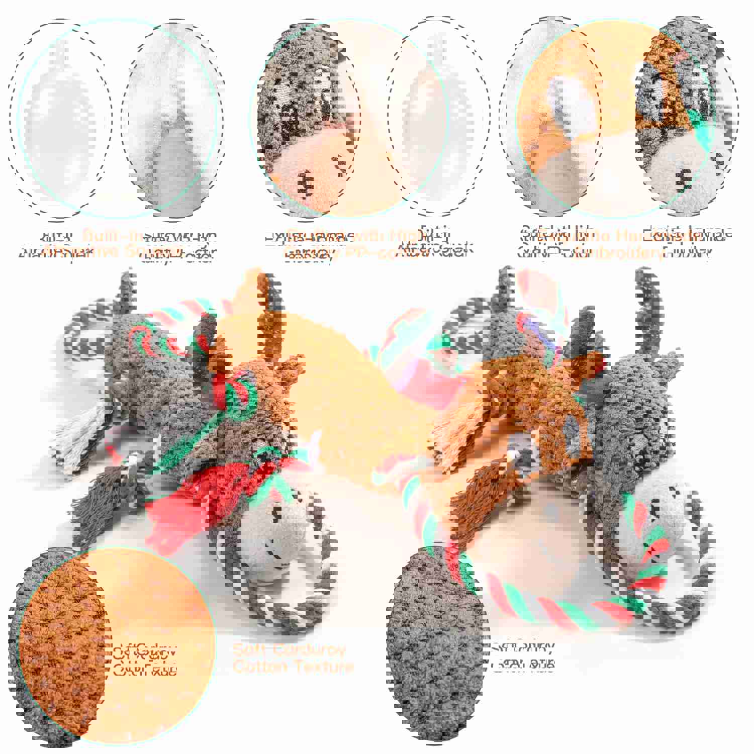 IOKHEIRA Christmas Deer Squeaky Dog Toy - Interactive Plush Chew Toy with Crinkle Paper & Knotted Rope for Teeth Cleaning