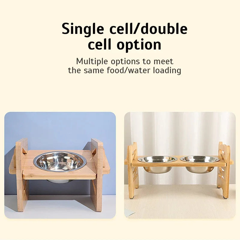Adjustable Bamboo Pet Feeder for Health & Comfort