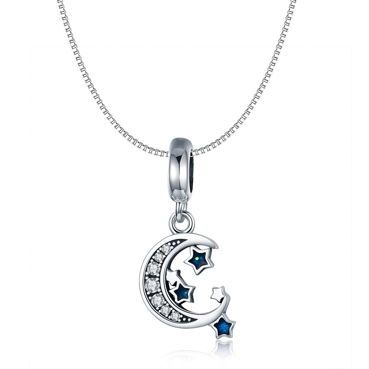Sterling 925 Silver Moon and Blue Star Pendant for Pandora & European Charm Bracelets