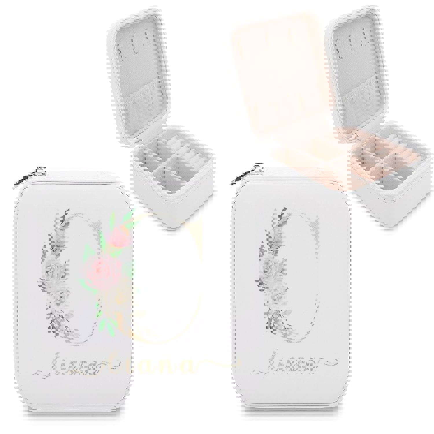 Custom Name & Initials Travel Makeup Box Jewelry Storage Organizer for Women