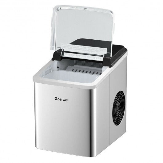 Stainless Steel 26 lbs/24H Self-Clean Countertop Ice Maker Machine