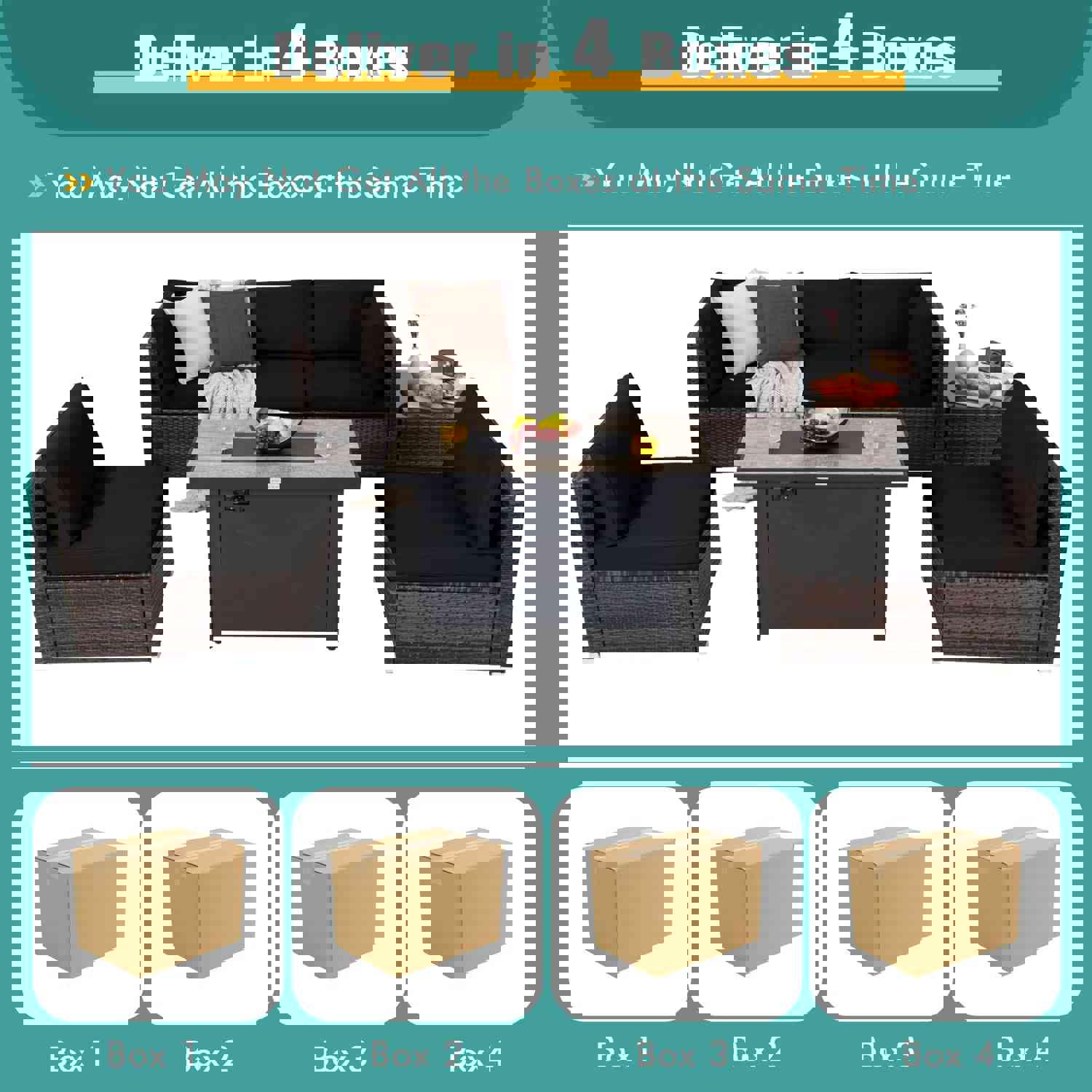 Tangkula 7-Piece Patio Furniture Set with 42" Fire Pit Table (60,000 BTU)