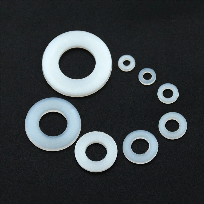 500pcs White Nylon Flat Washer Gasket Set Assortment Kit for M2-M10 Fasteners