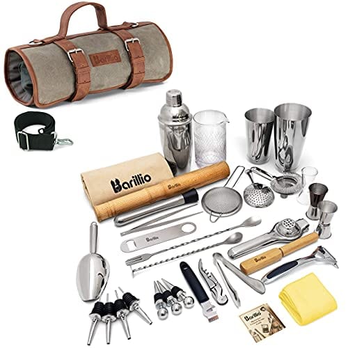 Barillio Cocktail Shaker Set Bartender Kit with Travel Bag - Premium Mixology Gear