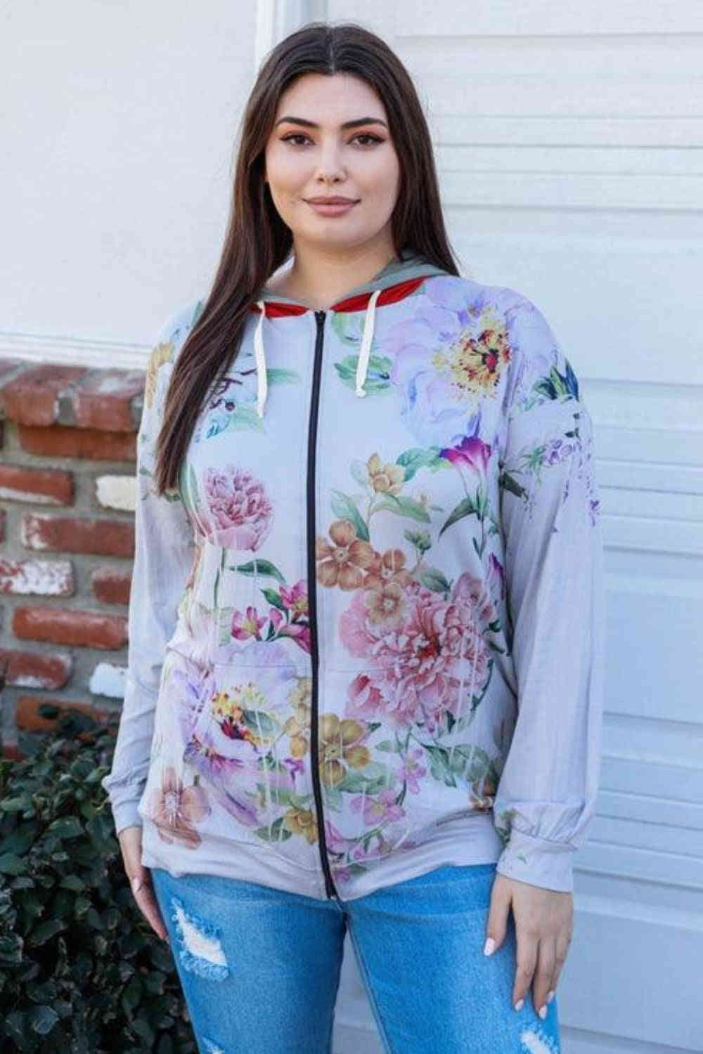 Colorful Floral Zip Up Hoodie