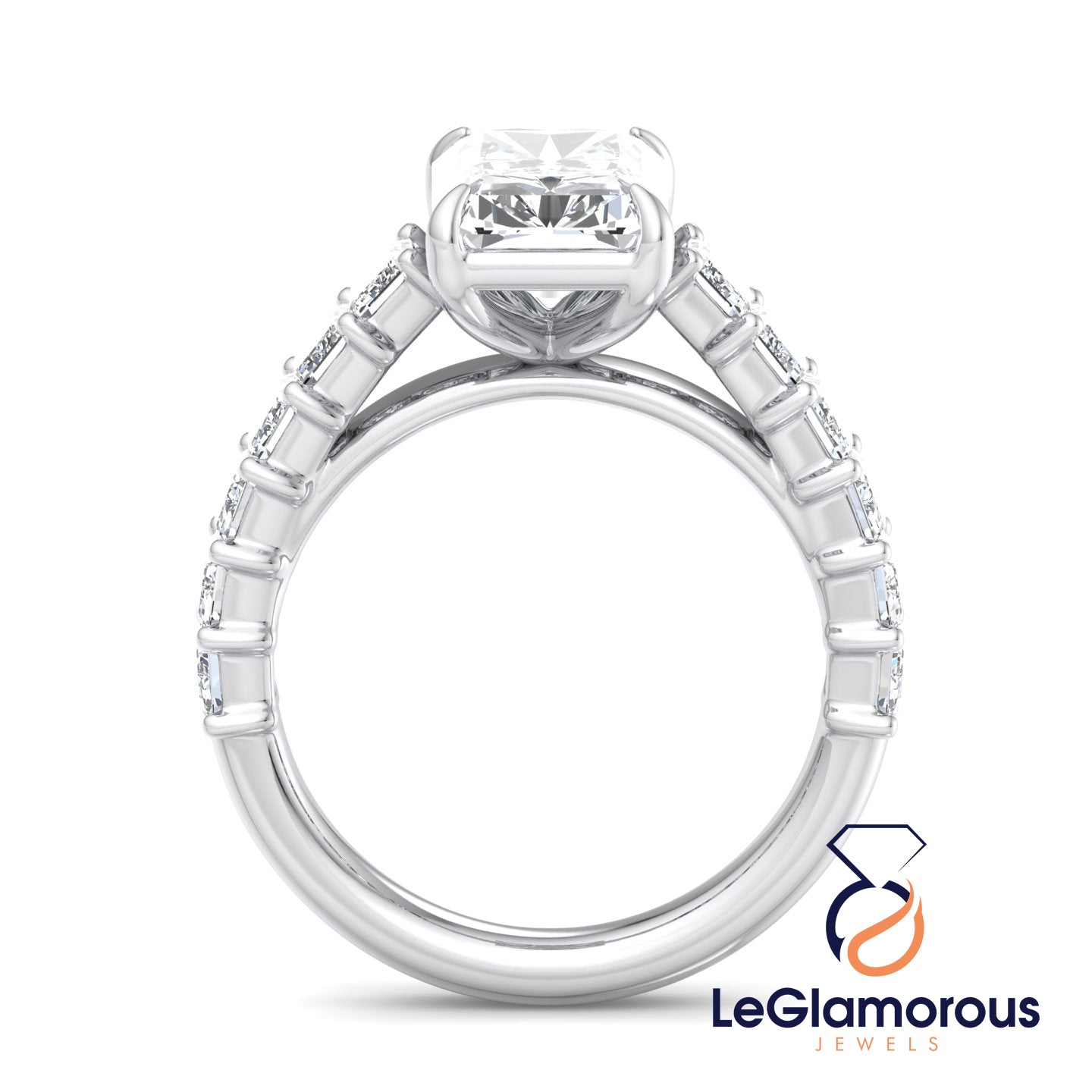 Radiant Cut Lab Grown Diamond Pave Engagement Ring - IGI Certified