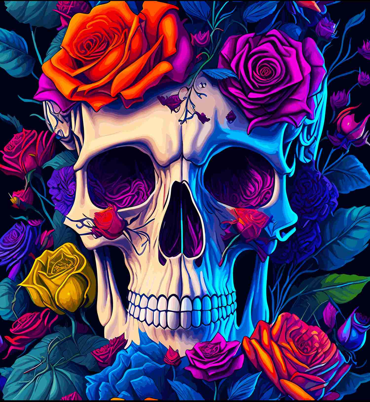 3D Colorful Skull and Roses Stainless Steel Tumbler with Straw - Double Wall Insulated for Hot & Cold Drinks